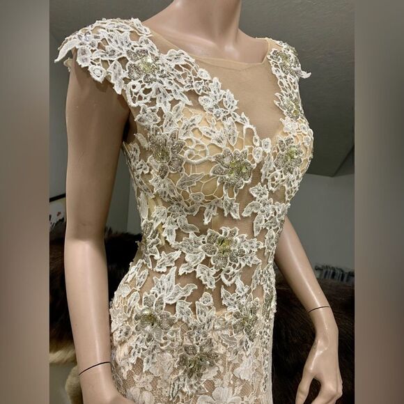 New Gorgeous Embroidered Floral Lace With Crystal Beaded Mermaid Gown - Picture 4 of 16